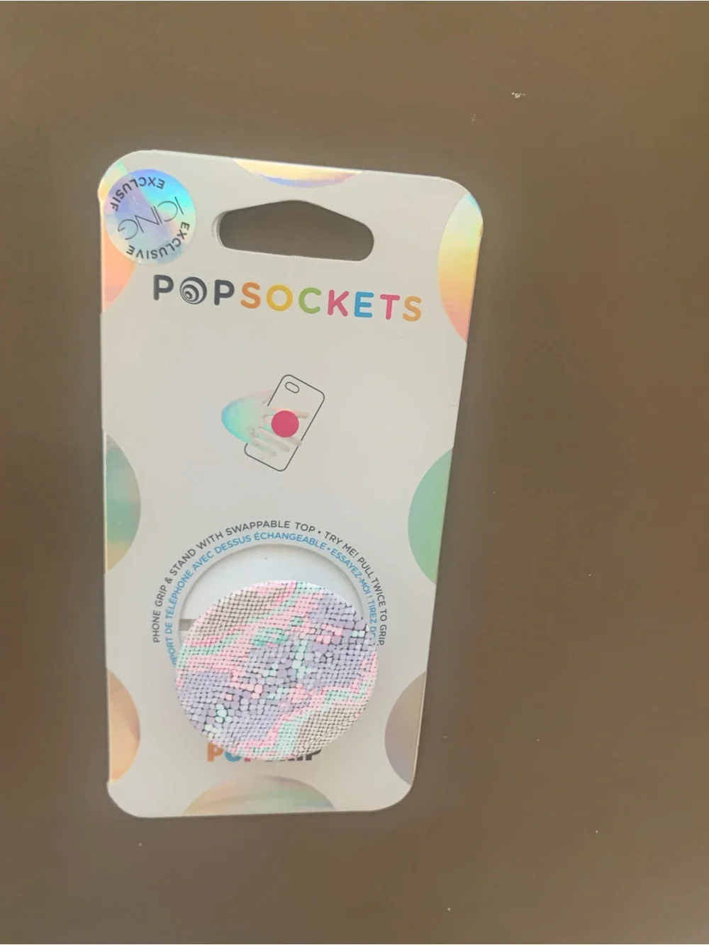 PopSocket PopGrip Sequin Phone Grip in Iridescent Pink and Blue